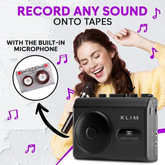 Alt view image 4 of 6 - K9 Cassette Tape Player Portable Cassette Player & Tape Recorder with Built-in Speaker & Microphone, Headphone Jack, AA Batteries (Included)/AC Powered, Includes Earphones - Black