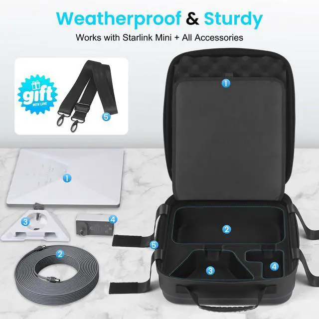 Alt view image 4 of 6 - Starlink Mini Case, Waterproof Shockproof EVA Carrying Storage Case | with Dual Carry Options,for Starlink Mini Accessories, Ultra-Light Portable Protection, for Camping, RV & Outdoor Travel