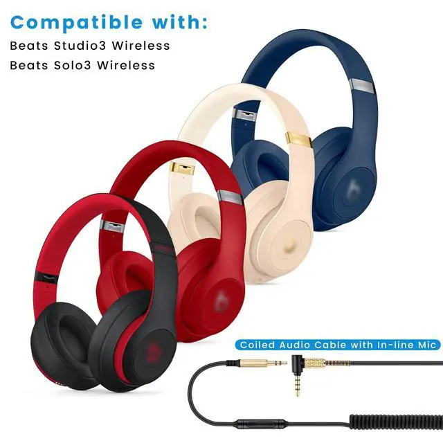 Alt view image 2 of 6 - Studio3 Coiled Audio Cable for Beats Studio Pro, Solo4, Solo3 Headsets, 8ft | 3.5mm in-line Mic & Volume Control Headphone Cord for PS5 Xbox One