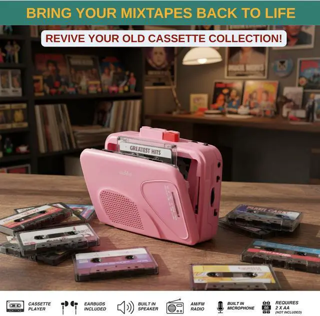Alt view image 2 of 6 - Cassette Tape Player | Portable Battery Operated | Radios Portable AM FM with Built-in Speaker, Tape Voice Recorder, VAS, Aux In Port | Includes Wired Earbuds for Music and Travel