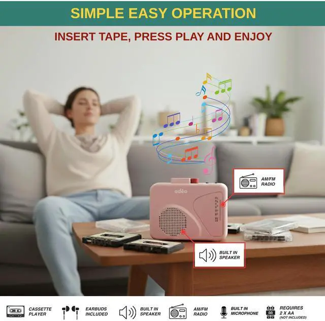 Alt view image 4 of 6 - Cassette Tape Player | Portable Battery Operated | Radios Portable AM FM with Built-in Speaker, Tape Voice Recorder, VAS, Aux In Port | Includes Wired Earbuds for Music and Travel