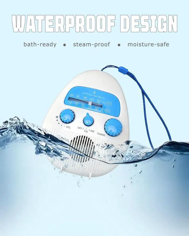 Alt view image 3 of 6 - Shower Radio, Portable AM/FM Radio with Large Rotary Knobs | ABS Material, Rotary Knobs for Easy Tuning, Splash Proof, For Bathroom, Kitchen, Outdoor, Travel