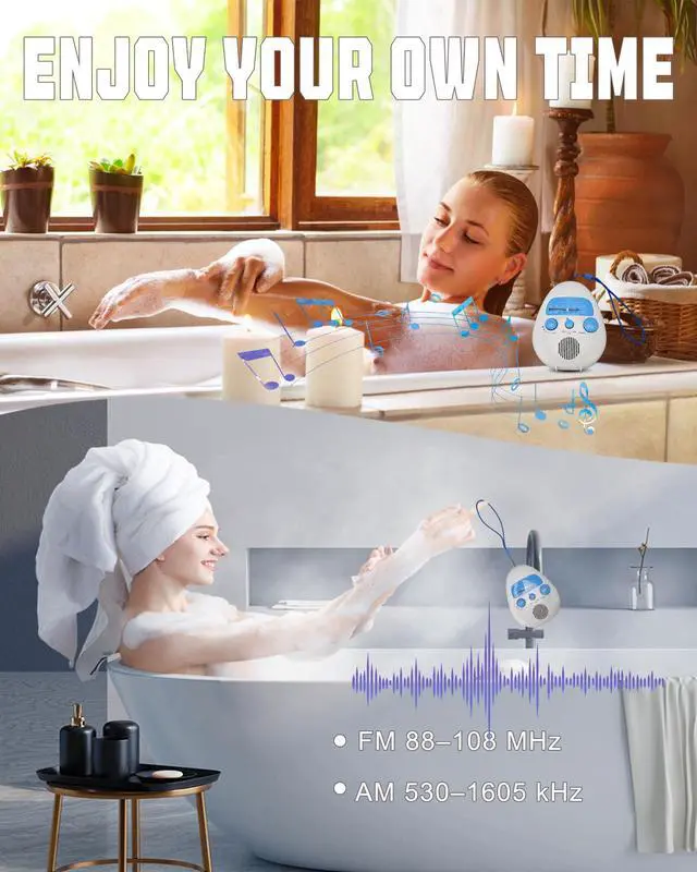 Alt view image 4 of 6 - Shower Radio, Portable AM/FM Radio with Large Rotary Knobs | ABS Material, Rotary Knobs for Easy Tuning, Splash Proof, For Bathroom, Kitchen, Outdoor, Travel
