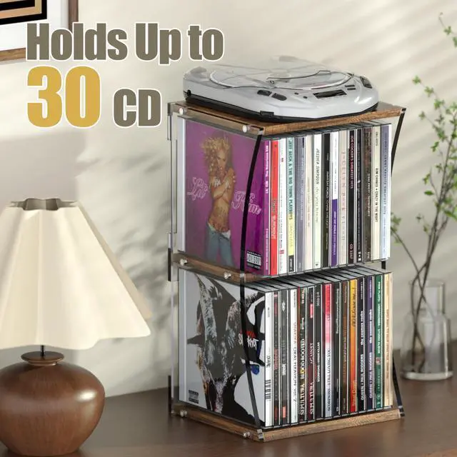 Alt view image 2 of 6 - 2-Tier CD Case Holder, CD Storage Rack for Display, Holds Up to 30 Standard CDs, CD Organizer Shelf with Curved Design for Home Theater & Office, Ideal for Music Enthusiasts