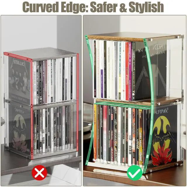 Alt view image 3 of 6 - 2-Tier CD Case Holder, CD Storage Rack for Display, Holds Up to 30 Standard CDs, CD Organizer Shelf with Curved Design for Home Theater & Office, Ideal for Music Enthusiasts