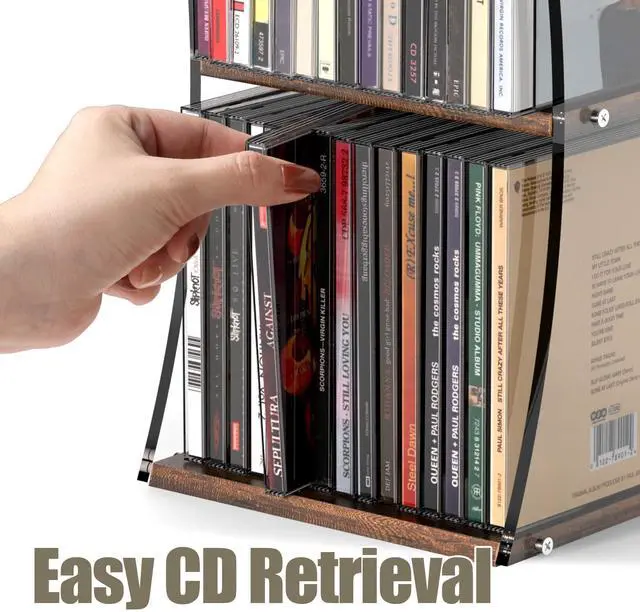 Alt view image 4 of 6 - 2-Tier CD Case Holder, CD Storage Rack for Display, Holds Up to 30 Standard CDs, CD Organizer Shelf with Curved Design for Home Theater & Office, Ideal for Music Enthusiasts