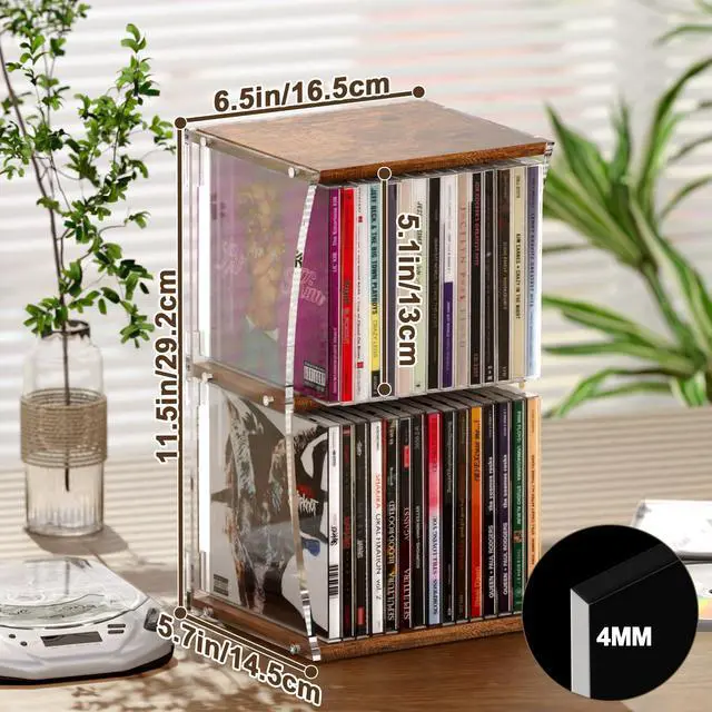 Alt view image 6 of 6 - 2-Tier CD Case Holder, CD Storage Rack for Display, Holds Up to 30 Standard CDs, CD Organizer Shelf with Curved Design for Home Theater & Office, Ideal for Music Enthusiasts