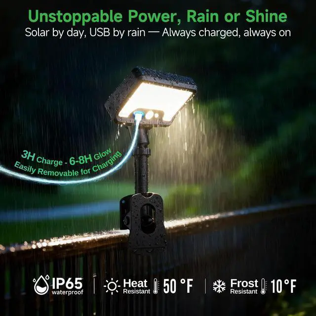 Alt view image 4 of 6 - Clip On Solar Lights for Fence, 3CCT 3Modes Motion Sensor Light with Remote Control, 600LM IP65 Waterproof, 1-Second Installation, USB & Solar Powered for Fence, Camping, Gutter (2-Pack)