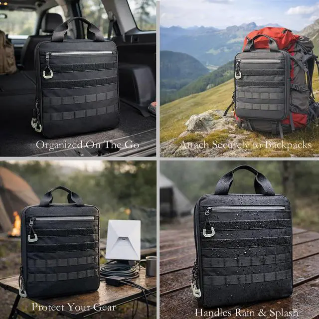 Alt view image 6 of 6 - Starlink Mini Carrying Case,Waterproof Protective Case for Starlink Mini with MOLLE Panels, Carabiner Corners, Padded Handle, Black