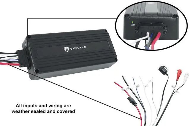 Alt view image 5 of 6 - ATV300 Mono UTV/Motorcycle/ATV Amplifier, IP65 Micro Powersport | 1200W Peak / 300W RMS at 2 Ohm, Class D, Waterproof RCA Input, High-Level Input, MOSFET, Sealed Wiring, Anti-Rust