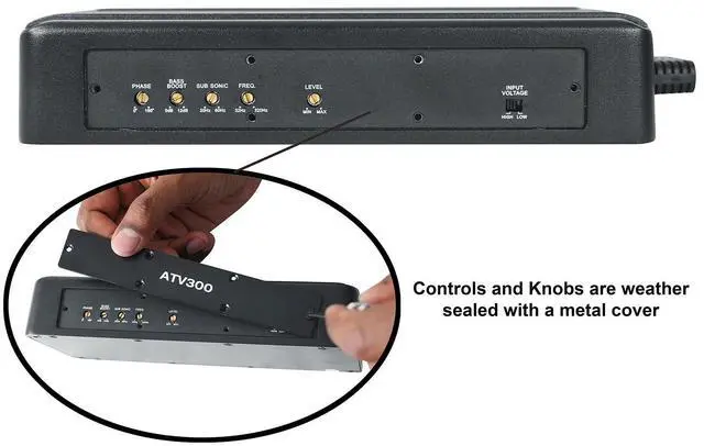 Alt view image 6 of 6 - ATV300 Mono UTV/Motorcycle/ATV Amplifier, IP65 Micro Powersport | 1200W Peak / 300W RMS at 2 Ohm, Class D, Waterproof RCA Input, High-Level Input, MOSFET, Sealed Wiring, Anti-Rust