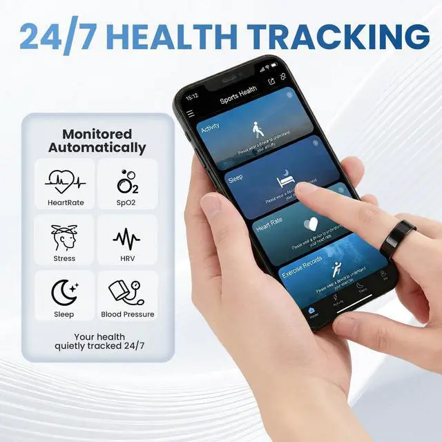 Alt view image 3 of 6 - Smart Ring Health Tracker with Portable Charging Cases, Size 9 | IP68 Waterproof & Heart Rate & Sleep Tracking & ZERO Fees For IOS+Andriod, Fitness Ring for Men & Women, Size 9-11, Black