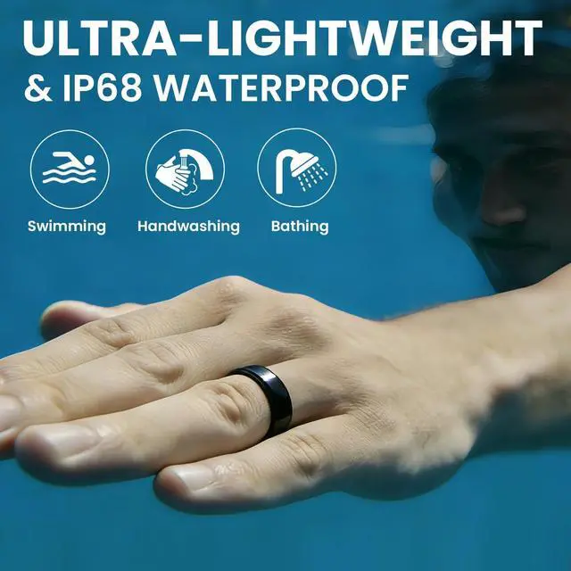 Alt view image 5 of 6 - Smart Ring Health Tracker with Portable Charging Cases, Size 9 | IP68 Waterproof & Heart Rate & Sleep Tracking & ZERO Fees For IOS+Andriod, Fitness Ring for Men & Women, Size 9-11, Black