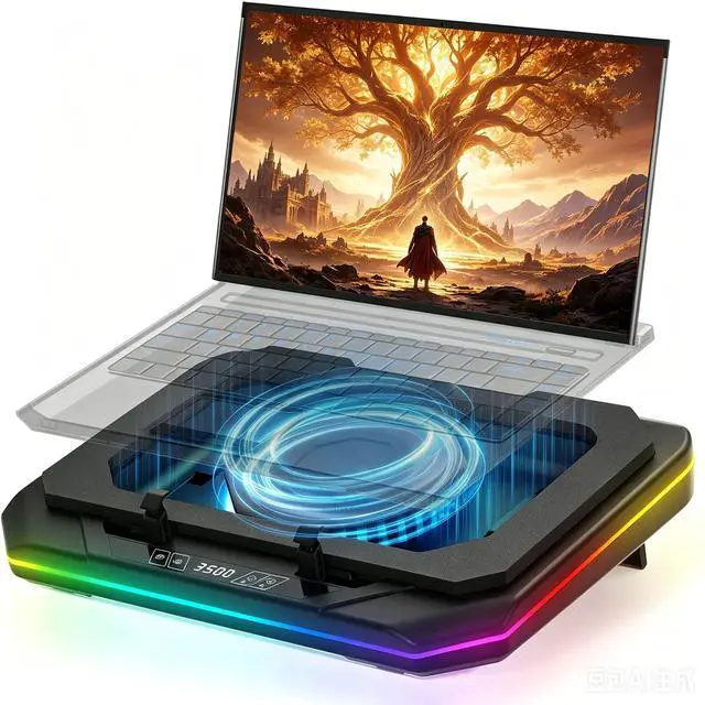 Main image of Cooling Pad for HP Omen 17 16 15 15t Transcend 14 16 MAX 16 Victus 15 16 | Pavilion 14-17 inch Gaming Laptop,with Ultra Powerful Booster Turbo Fan,6 RGB Light Mode,Adjustable Speed,Touch Start