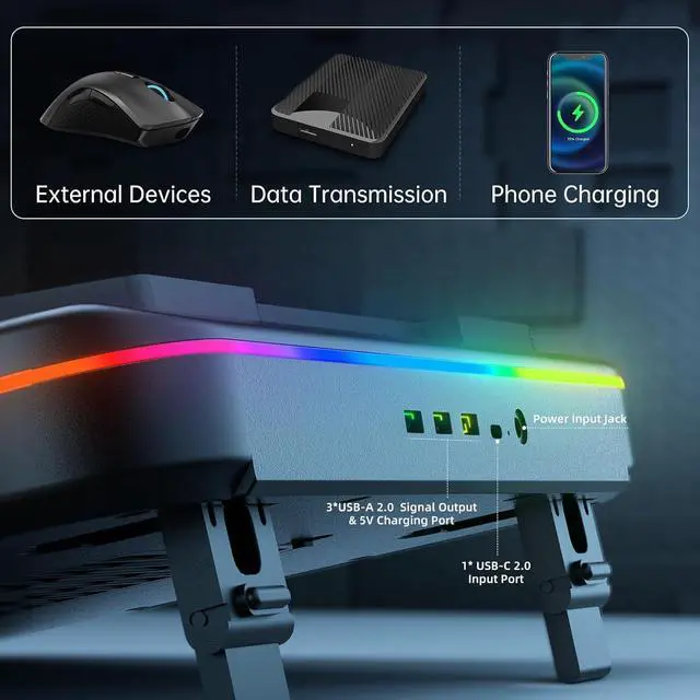 Alt view image 6 of 6 - Cooling Pad for Asus ROG Strix G18 G16 G17 G15 Scar 18 16 17 15 Gaming | Laptop, It is a Well Deserved Heat Dissipation Monster,Cooler with Powerful Turbo Fan Can Fast Cooling,6 RGB Light Mode