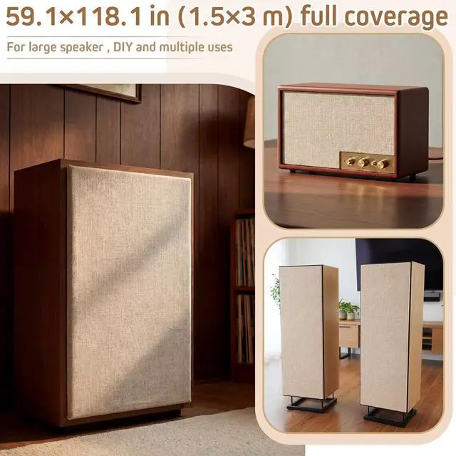 Alt view image 4 of 6 - Extra Large Speaker Grill Cloth 60" x 120", Dustproof Vintage Linen Like Speaker Fabric for Home Theater Audio, Stereo Cabinet KTV Box, DIY Replacement & Restoration(Beige)