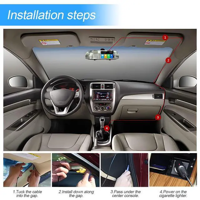 Alt view image 6 of 6 - 4.3 Inch 1080P Rearview Mirror Camera with Front and Rear Dash Cam | Check housing fit, 23FT cable, G-sensor lock, loop capture, parking-assist setup, microSD storage