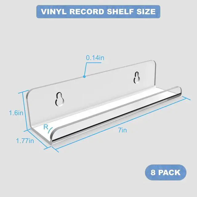 Alt view image 3 of 6 - Vinyl Record Shelf Wall Mount 8Pack,7 Inch Acrylic Record Shelf,Record Wall Display, Vinyl Record Holder CD Rack,8 Pack(Clear)