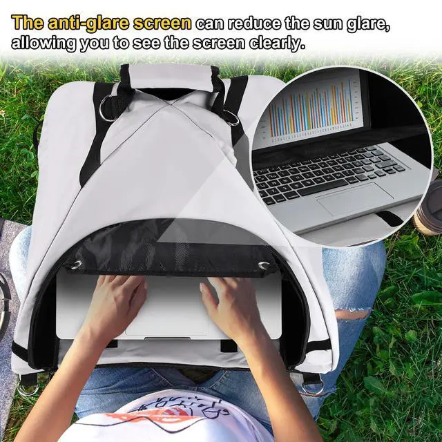 Alt view image 5 of 6 - Laptop Tent, Sun Shade Waterproof Fabric Laptop Protective Hood for Computer Working Outside Accessories Part Glare Shield & Heat Reflective Awning Convertible Foldable Tote for Outdoor