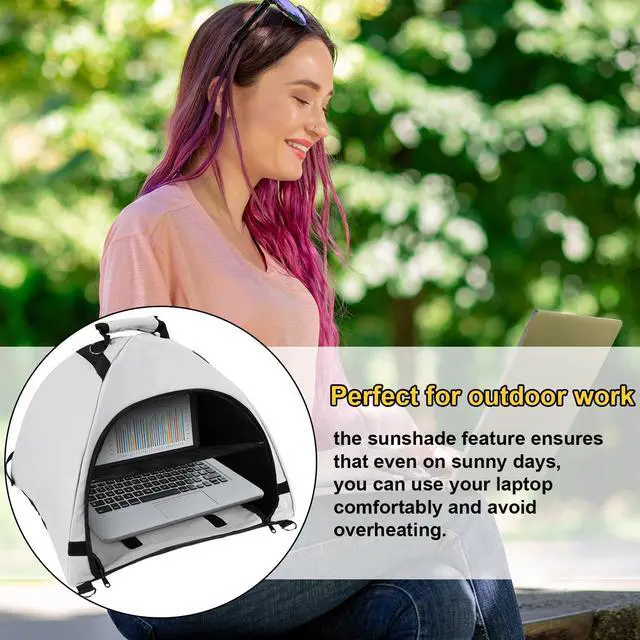 Alt view image 6 of 6 - Laptop Tent, Sun Shade Waterproof Fabric Laptop Protective Hood for Computer Working Outside Accessories Part Glare Shield & Heat Reflective Awning Convertible Foldable Tote for Outdoor