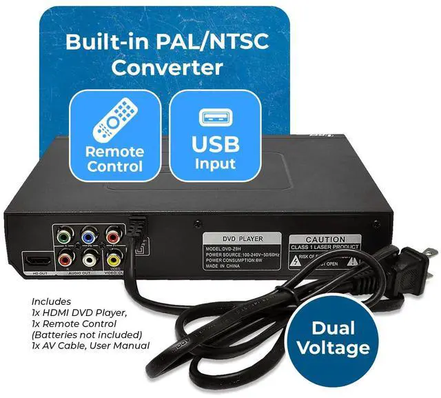 Alt view image 2 of 6 - Region Free HDMI DVD Player - Multi Zone 1, 2, 3, 4, 5, 6 Supports 1080P - Compact Video Player - USB Input - Built-in PAL/NTSC - Remote Control - Worldwide Voltage (DVD-Z9H)