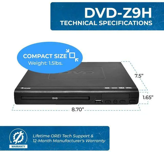Alt view image 5 of 6 - Region Free HDMI DVD Player - Multi Zone 1, 2, 3, 4, 5, 6 Supports 1080P - Compact Video Player - USB Input - Built-in PAL/NTSC - Remote Control - Worldwide Voltage (DVD-Z9H)