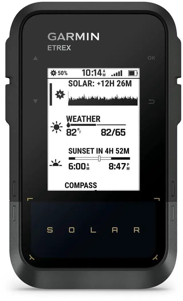 Alt view image 2 of 6 - eTrex® Solar, Rugged & Easy-to-Use GPS Handheld | Essential Navigation Features, Solar Charging, High Resolution Screen, Multi-Band GPS, Water Resistant (IPX7)
