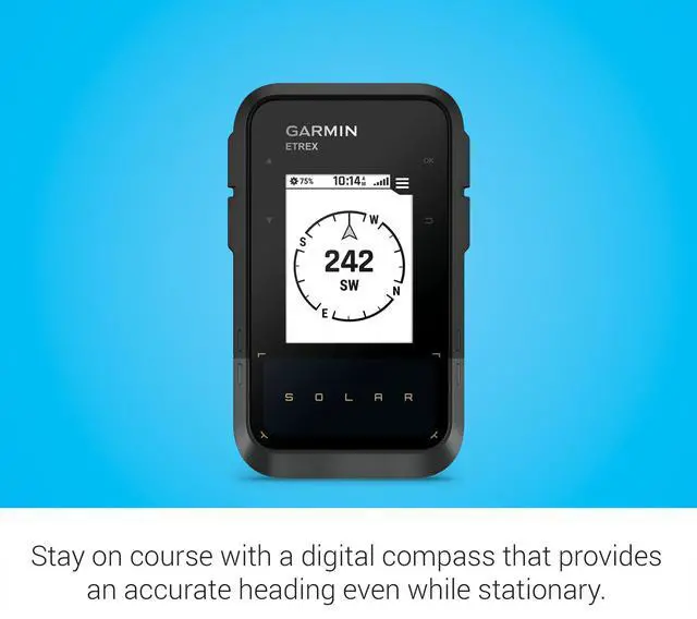 Alt view image 6 of 6 - eTrex® Solar, Rugged & Easy-to-Use GPS Handheld | Essential Navigation Features, Solar Charging, High Resolution Screen, Multi-Band GPS, Water Resistant (IPX7)
