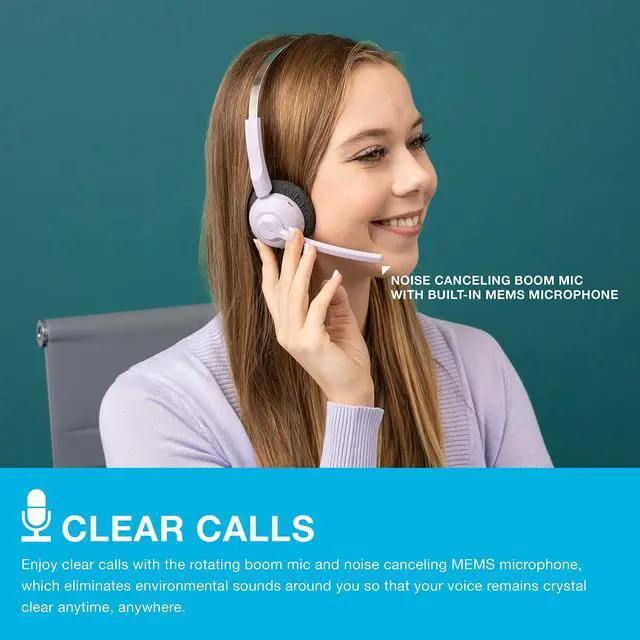 Alt view image 3 of 6 - Go Work Pop, On-Ear Wireless Headset, Bluetooth Multipoint, Noise Canceling Boom Mic, Lilac