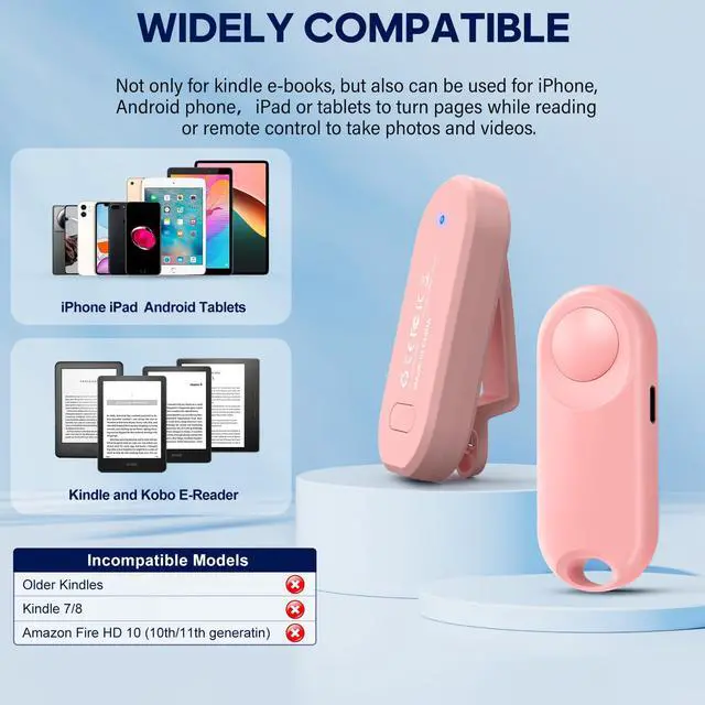 Alt view image 5 of 6 - RF Remote Control Page Turner for Kindle Paperwhite,Kindle Accessories Remote Photo and Video for E-Book iPhone iPad Android Tablets Reading Novels Comics Remote Control Extenders(Pink)