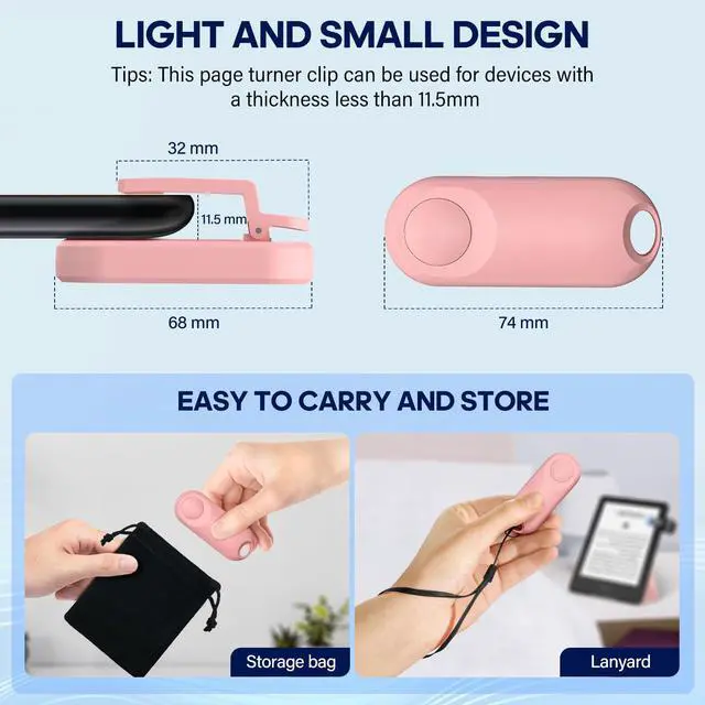 Alt view image 6 of 6 - RF Remote Control Page Turner for Kindle Paperwhite,Kindle Accessories Remote Photo and Video for E-Book iPhone iPad Android Tablets Reading Novels Comics Remote Control Extenders(Pink)