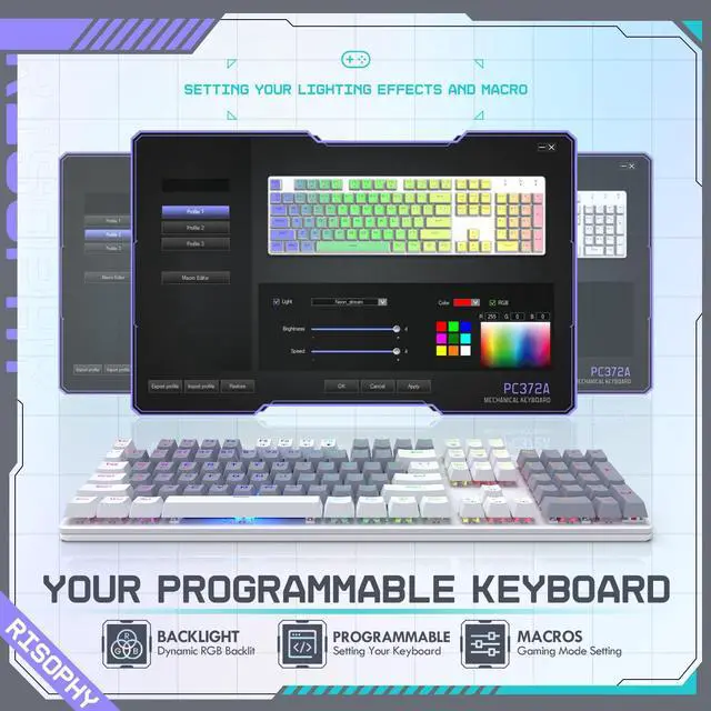 Alt view image 3 of 6 - Wireless Mechanical Keyboard, Triple Mode 2.4G/USB-C/Bluetooth Gaming Keyboard, 104 Keys Programmable, Customize RGB Backlit, Red Switch, Bicolor PBT Keycaps, Rechargeable Wired for Laptop PC
