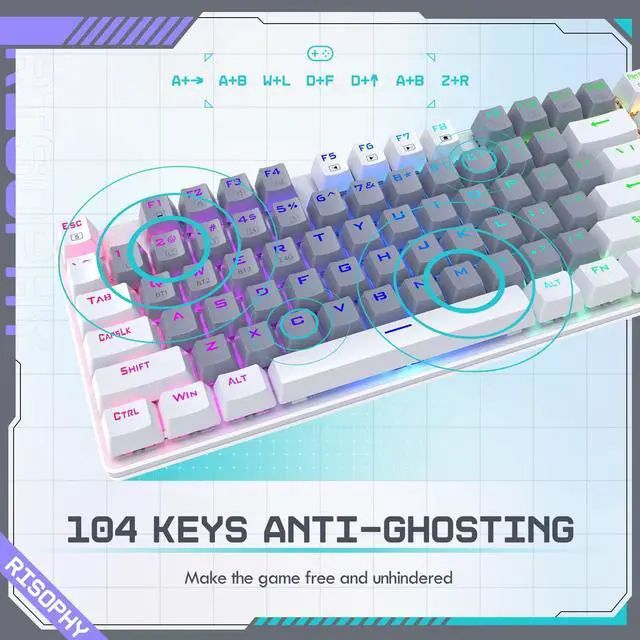 Alt view image 5 of 6 - Wireless Mechanical Keyboard, Triple Mode 2.4G/USB-C/Bluetooth Gaming Keyboard, 104 Keys Programmable, Customize RGB Backlit, Red Switch, Bicolor PBT Keycaps, Rechargeable Wired for Laptop PC