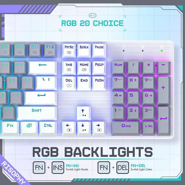 Alt view image 6 of 6 - Wireless Mechanical Keyboard, Triple Mode 2.4G/USB-C/Bluetooth Gaming Keyboard, 104 Keys Programmable, Customize RGB Backlit, Red Switch, Bicolor PBT Keycaps, Rechargeable Wired for Laptop PC