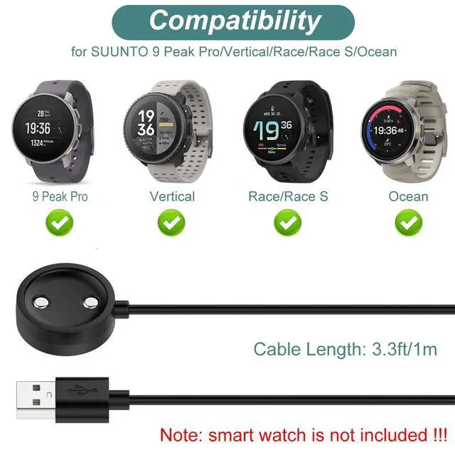 Alt view image 2 of 6 - Charger for SUUNTO 9 Peak Pro/Vertical/Race/Race S/Ocean/Nautic (3.3ft/1m) | Replacement Charging Dock with USB Cable Cord for SUUNTO GPS Sport Watch