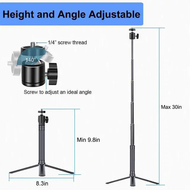 Alt view image 3 of 6 - 30" Tall Webcam Stand Tripod Extendable Desktop Tabletop Webcam Tripod Web camera Mount Aluminum Desk Tripods Stand for Logitech Brio Webcams C925e C922x C930e C922 C930 C920 C615 iPhone Camera