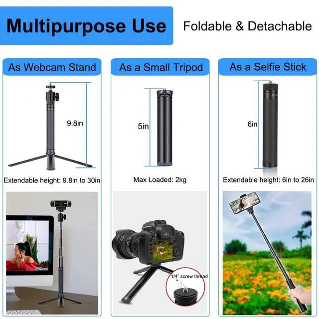 Alt view image 5 of 6 - 30" Tall Webcam Stand Tripod Extendable Desktop Tabletop Webcam Tripod Web camera Mount Aluminum Desk Tripods Stand for Logitech Brio Webcams C925e C922x C930e C922 C930 C920 C615 iPhone Camera