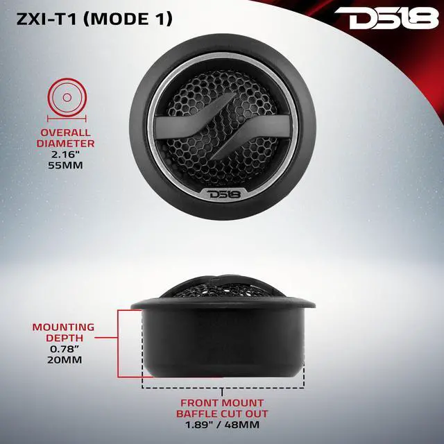 Alt view image 5 of 6 - ZXI-T1 1.7 Inches Pei Dome Car Audio Tweeter with 1" Aluminum Voice Coil 100 Watts Peak 4 Ohms