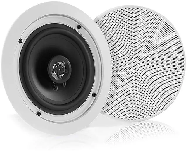Main image of 5.25 Pair Bluetooth Flush Mount In-wall In-ceiling 2-Way Speaker System Quick Connections Changeable Round/Square Grill Polyprone Cone & Polymer Tweeter Stereo Sound 150 Watt (PDICBT552RD)