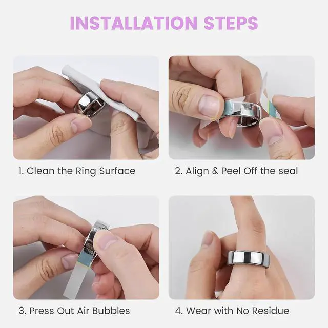 Alt view image 6 of 6 - 10 Packs Clear Protective Films Compatible for Oura Ring 5,Ultra-Thin Invisible Ring Skin, Crystal Clear Anti-Scratch Smart Ring Cover,Bubble-Free Application,Unisex Size 8