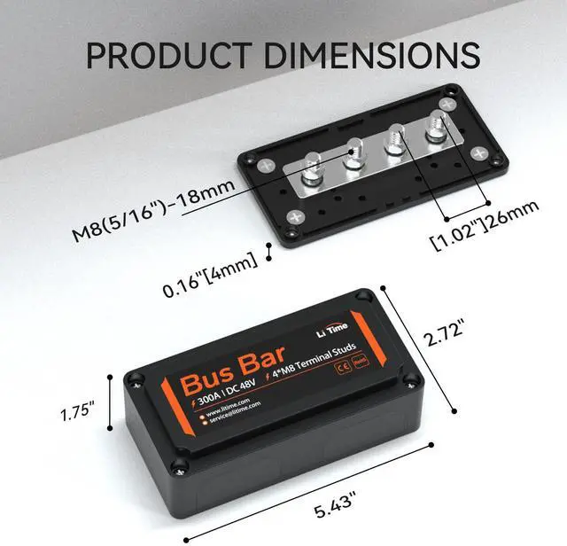 Alt view image 2 of 6 - 300A Power Distribution Block, Bus Bar with 4*M8 Terminal Posts, Max. DC 48V for Automotive, Marine, Solar Applications and Electrical System, Black
