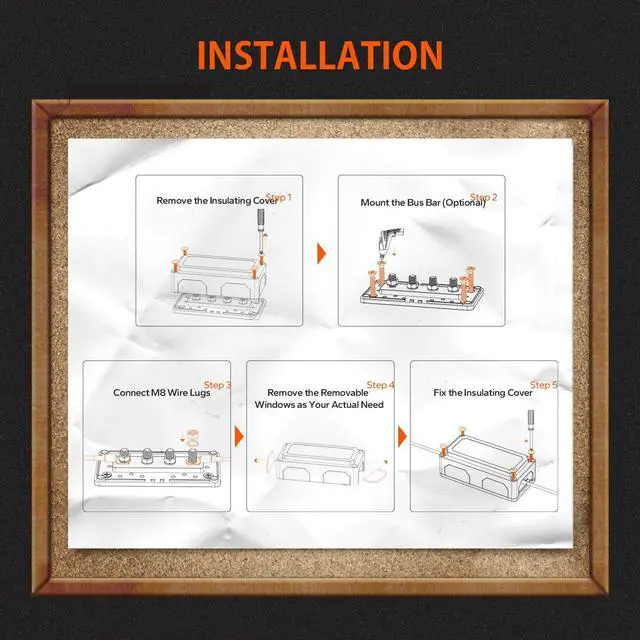 Alt view image 3 of 6 - 300A Power Distribution Block, Bus Bar with 4*M8 Terminal Posts, Max. DC 48V for Automotive, Marine, Solar Applications and Electrical System, Black
