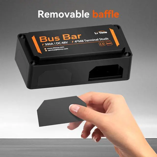 Alt view image 5 of 6 - 300A Power Distribution Block, Bus Bar with 4*M8 Terminal Posts, Max. DC 48V for Automotive, Marine, Solar Applications and Electrical System, Black