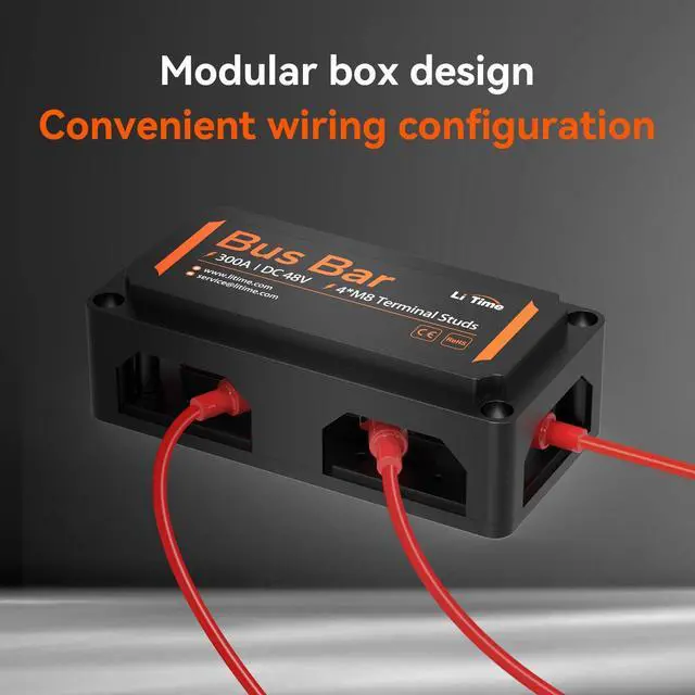 Alt view image 6 of 6 - 300A Power Distribution Block, Bus Bar with 4*M8 Terminal Posts, Max. DC 48V for Automotive, Marine, Solar Applications and Electrical System, Black