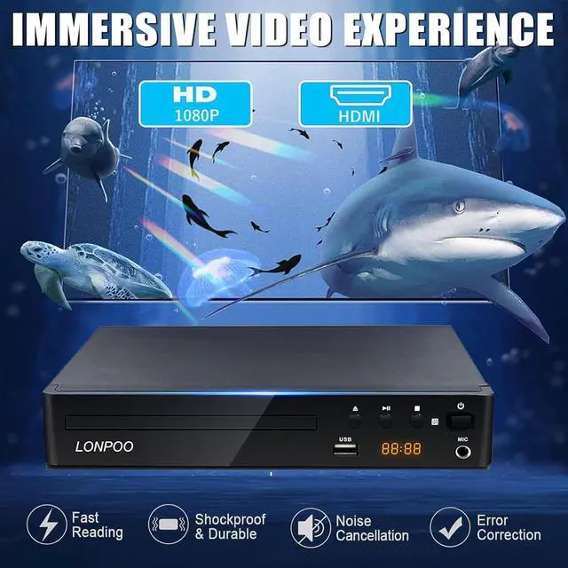 Alt view image 2 of 6 - DVD Player with HDMI for TV, Region Free DVD Player | with Full HD Picture Quality,Microphone Port,USB Playback,HDMI & AV Cable Included,Not Support Bluray