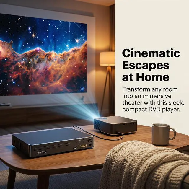 Alt view image 6 of 6 - DVD Player with HDMI for TV, Region Free DVD Player | with Full HD Picture Quality,Microphone Port,USB Playback,HDMI & AV Cable Included,Not Support Bluray
