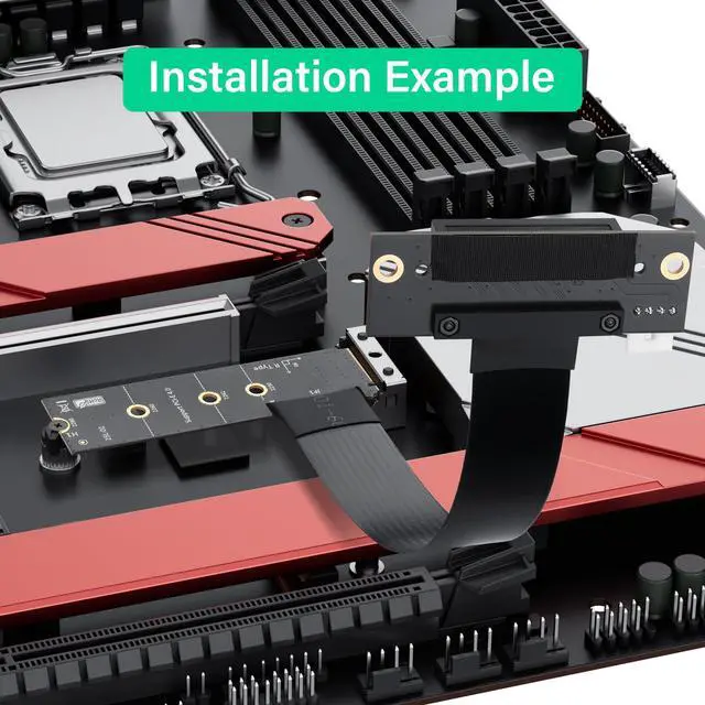 Alt view image 2 of 6 - M.2 M-Key PCI-E4.0 2280 NGFF to 90 Degree PCIe X4 Extender Cable M2 to PCI-E 4X Female Riser Cable for M2 2230 (M.2 90 Degree Right)