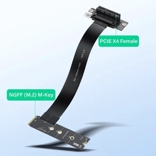 Alt view image 3 of 6 - M.2 M-Key PCI-E4.0 2280 NGFF to 90 Degree PCIe X4 Extender Cable M2 to PCI-E 4X Female Riser Cable for M2 2230 (M.2 90 Degree Right)