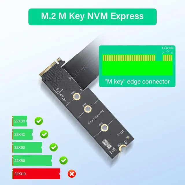 Alt view image 4 of 6 - M.2 M-Key PCI-E4.0 2280 NGFF to 90 Degree PCIe X4 Extender Cable M2 to PCI-E 4X Female Riser Cable for M2 2230 (M.2 90 Degree Right)