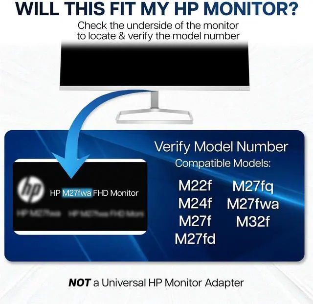 Alt view image 3 of 6 - Steel Quick Attach VESA Adapter Plate Bracket, MOUNT-HP02M | Designed for HP M-Series Monitors, M22f, M24f, M27f, M27fd, M27fq, M27fwa, M32f, VESA 75x75mm and 100x100mm Conversion Kit
